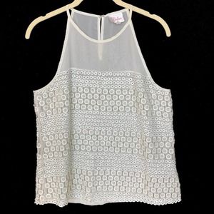 Parker Size Small Silk Mari Pearl Beaded Sleeveless Blouse Sheer Tank‎ Top White